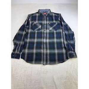 Coleman Shirt Mens Large Blue Green Plaid Flannel Button Down Outdoor Casual
